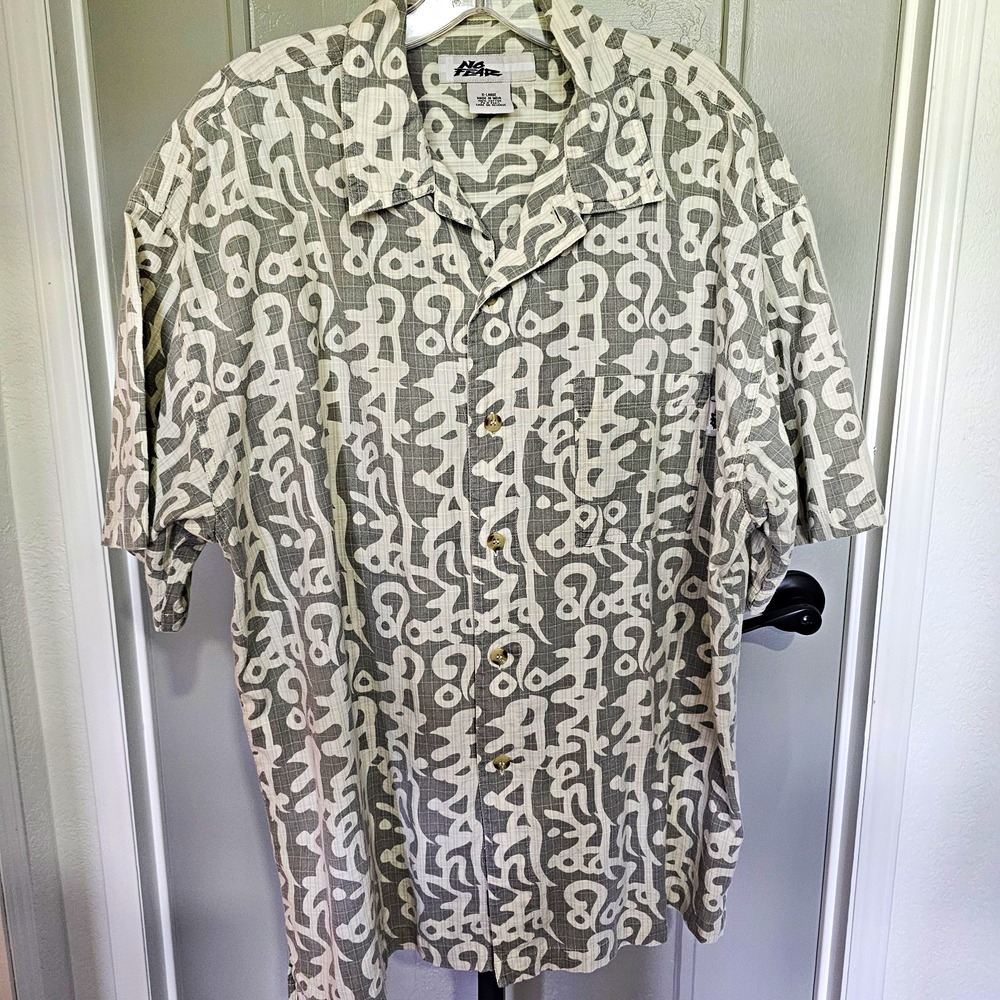 Vintage No Fear XL Abstract Tribal Hawaiian Shirt 100% Cotton Surf Skate